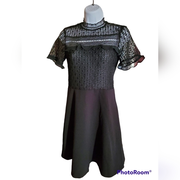 Zara Black Lace Mini Dress Size XS - Picture 5 of 11